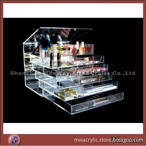 Luxury Multilayer Acrylic Cosmetic Box with A Piece of Mirror on The Top
